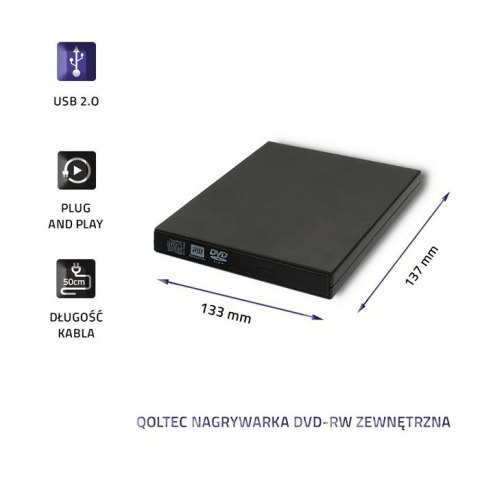 Qoltec QOLTEC NAGRYWARKA DVD-RW ZEWNĘTRZNA | USB 2.0 | CZARNA