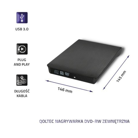 Qoltec QOLTEC NAGRYWARKA DVD-RW ZEWNĘTRZNA | USB 3.0 | CZARNA