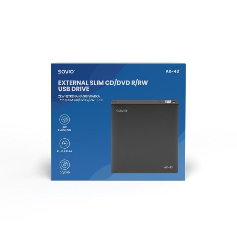 SAVIO SAVIO NAGRYWARKA ZEWNĘTRZNA TYPU SLIM CD/DVD R/RW - USB 2.0 AK-43