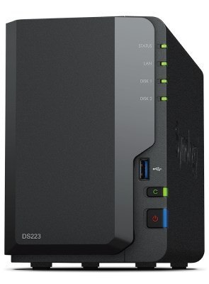 Synology NAS Synology DS223; Tower; 2x (3.5" SATA HDD)/2.5" HDD SSD); Realtek RTD1619B;,2GB DDR4, 1x 1GbE RJ-45