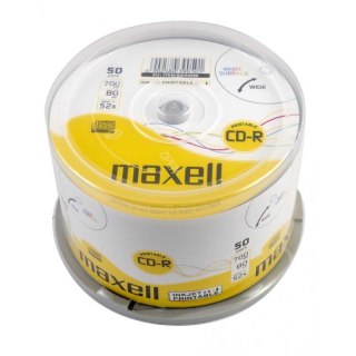 Maxell MAXELL CD-R 700MB, 50 szt. w opakowaniu cake (szpindel), szybkość zapisu 52X, 80 min. Płyty wysokiej jakości z możliwością nadru