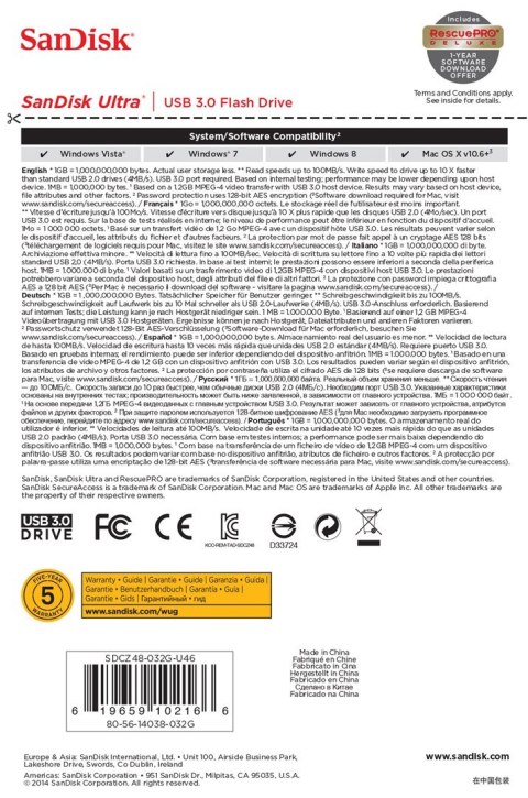 SanDisk Pendrive SanDisk Cruzer Ultra SDCZ48-032G-U46 (32GB; USB 3.0; kolor czarny)