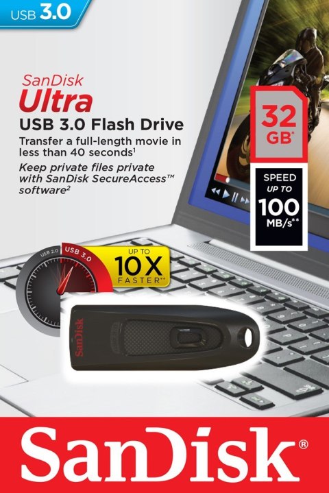 SanDisk Pendrive SanDisk Cruzer Ultra SDCZ48-032G-U46 (32GB; USB 3.0; kolor czarny)