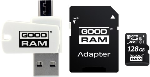 GoodRam Karta pamięci z adapterem i czytnikiem kart GoodRam All in one M1A4-1280R12 (128GB; Class 10; Adapter, Czytnik kart MicroSDHC, K