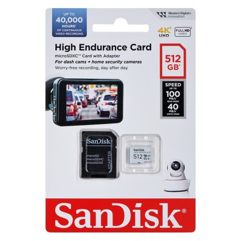 SanDisk KARTA PAMIĘCI SANDISK HIGH ENDURANCE (rejestratory i monitoring) microSDXC 512GB V30 z adapterem
