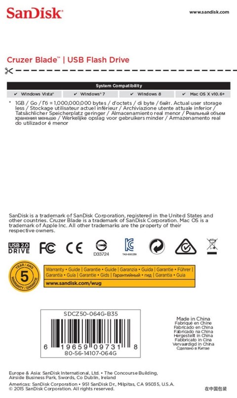 SanDisk Pendrive SanDisk Cruzer Blade SDCZ50-064G-B35 (64GB; USB 2.0; kolor czarny)