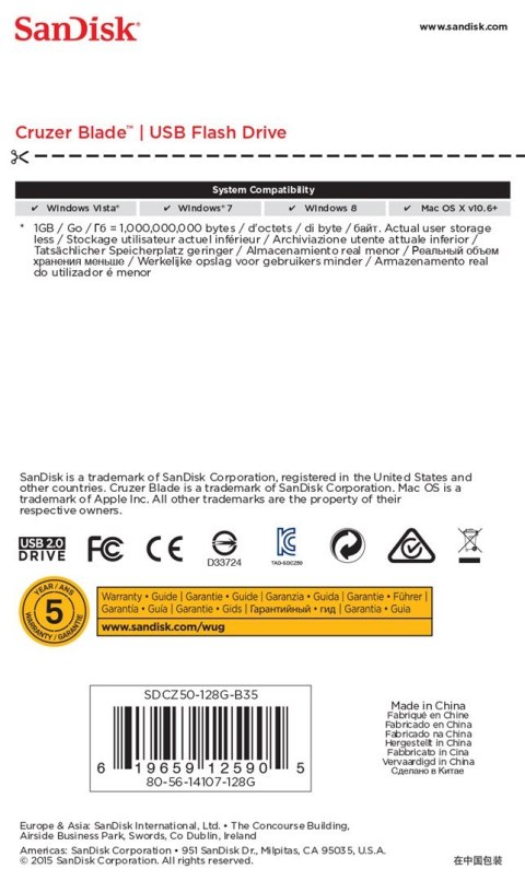 SanDisk Pendrive SanDisk Cruzer Blade SDCZ50-128G-B35 (128GB; USB 2.0; kolor czarny)