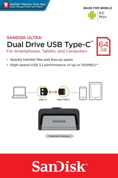 SanDisk Pendrive SanDisk SDDDC2-064G-G46 (64GB; USB 3.1, USB-C; kolor czarny)