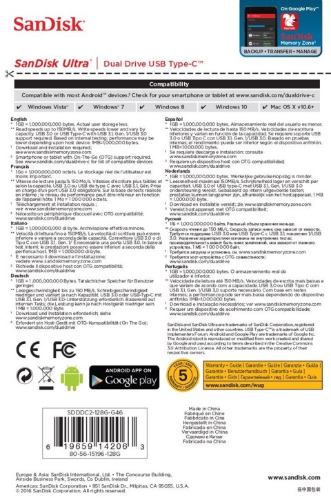 SanDisk Pendrive SanDisk Ultra SDDDC2-128G-G46 (128GB; USB 3.1, USB-C; kolor czarny)