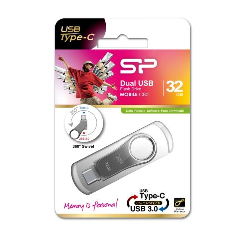 Silicon Power Pendrive Silicon Power Mobile C80 32GB Dual USB 3.1/Type-C Silver (SP032GBUC3C80V1S)