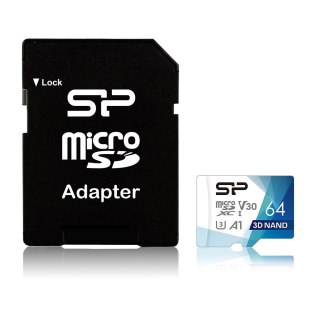 Silicon Power Karta pamięci Silicon Power microSDXC Superior Pro 64GB V30 UHS-1 U3 A1 + ADAPTER microSD-SD (SP064GBSTXDU3V20AB)