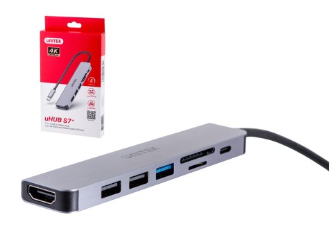 UNITEK UNITEK HUB USB-C 7W1, HDMI 4K, PD 100W, 5GBPS, ALU