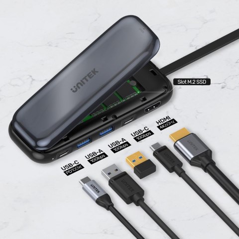 UNITEK UNITEK HUB USB-C STORAGE M.2, HDMI, USB-C PD 100W,