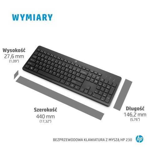 Hewlett-Packard Zestaw klawiatura + mysz HP 230 Wireless Mouse and Keyboard Combo bezprzewodowe białe 3L1F0AA