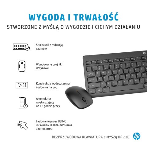 Hewlett-Packard Zestaw klawiatura + mysz HP 230 Wireless Mouse and Keyboard Combo bezprzewodowe białe 3L1F0AA