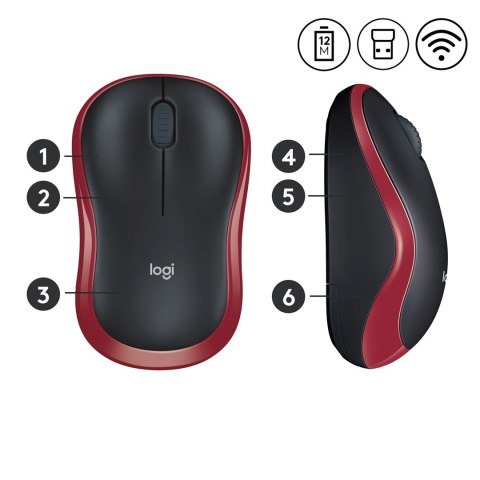 Logitech Mysz Logitech M185 910-002240 (optyczna; 1000 DPI; kolor czerwony)