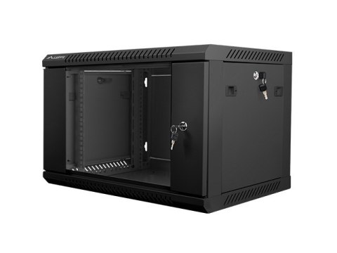 Lanberg Szafa jednosekcyjna, zamykana na zamek Lanberg WF01-6406-10B (6U; 368mm / 600mm / 450 mm; wisząca; Szklane; 19''; kolor czarny)