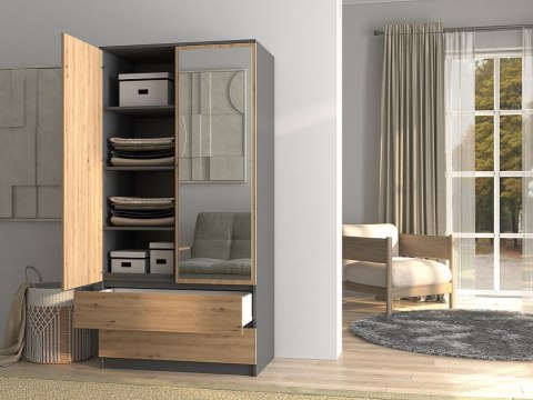 TOP E SHOP Szafa SS-90 LUSTRO 90x50xH180 antracyt/artisan