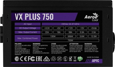 Aerocool ZASILACZ AEROCOOL PGS VX-750PLUS 750W 80+ BOX
