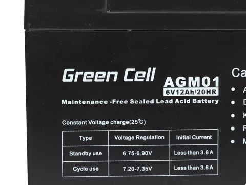 Green Cell GREEN CELL AKUMULATOR ŻELOWY AGM01 6V 12AH