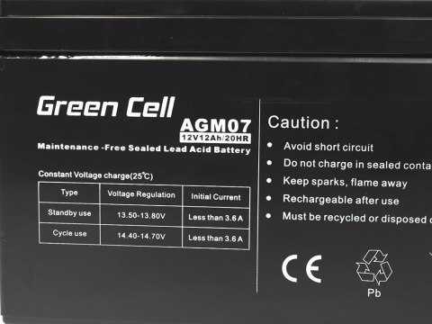 Green Cell GREEN CELL AKUMULATOR ŻELOWY AGM07 12V 12AH