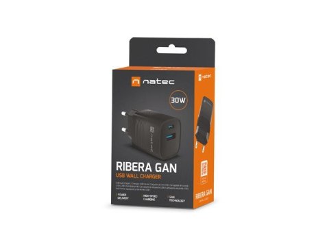 NATEC NATEC ŁADOWARKA RIBERA GAN 1X USB-A + 1X USB-C 30W CZARNA NUC-2141