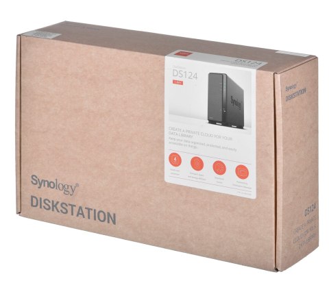 Synology NAS Synology DS124; Tower; 1x (3.5" SATA HDD); Realtek RTD1619B; ,1GB DDR4, 1x 1GbE RJ-45
