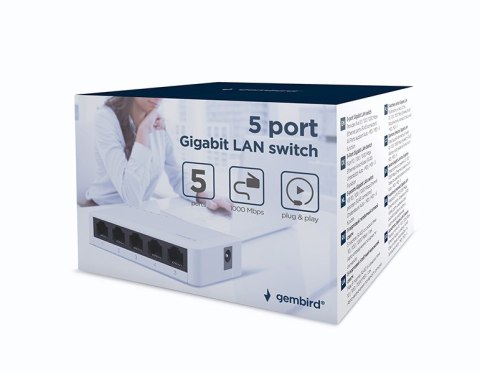 GEMBIRD GEMBIRD SWITCH DESKTOP GIGABIT LAN (5X 10/100/1000MBPS) BIAŁY