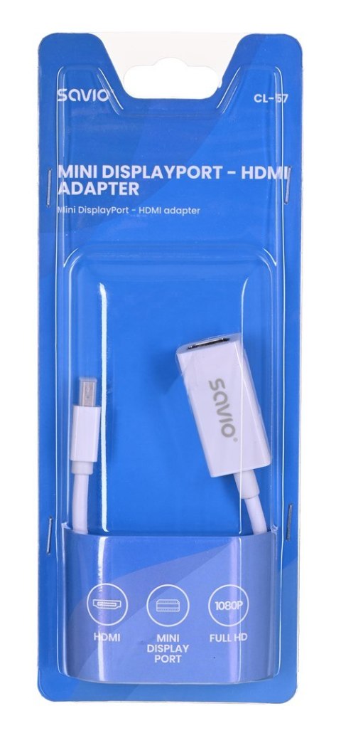SAVIO Adapter SAVIO cl-57 (Mini DisplayPort M - HDMI F; 0,10m; kolor biały)