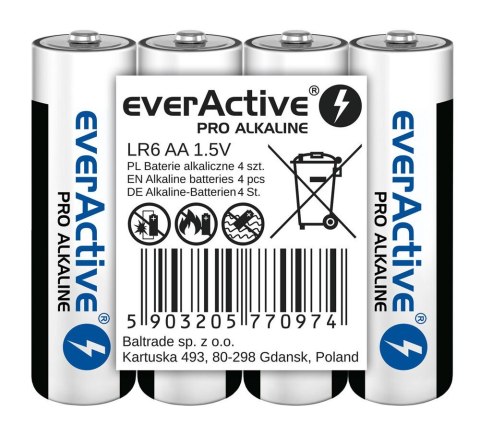 EverActive EVERACTIVE BATERIE ALKALICZNE PRO ALKALINE AA, LR6, SHRINK 4 SZT, 1250 MAH, WYSOKA WYDAJNOŚĆ, LR6PRO4T