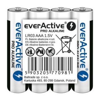 EverActive EVERACTIVE BATERIE ALKALICZNE PRO ALKALINE R03, AAA, SHRINK 4SZT , 1250 MAH, WYSOKA WYDAJNOŚĆ, LR03PRO4T
