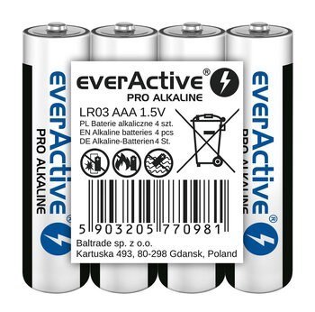 EverActive EVERACTIVE BATERIE ALKALICZNE PRO ALKALINE R03, AAA, SHRINK 4SZT , 1250 MAH, WYSOKA WYDAJNOŚĆ, LR03PRO4T