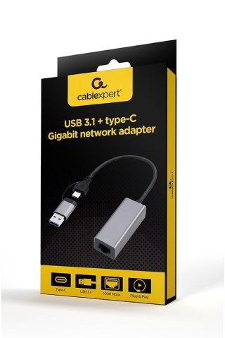 GEMBIRD GEMBIRD ADAPTER USB TYP 3.1 + USB-C -> LAN RJ45 GIGABIT 15CM