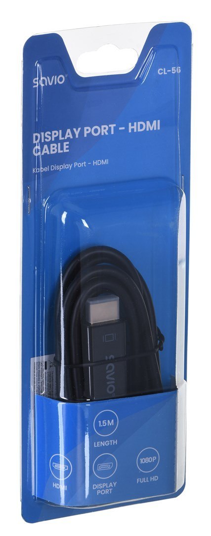 SAVIO Kabel SAVIO CL-56 (DisplayPort M - HDMI Typ A; 1,5m; kolor czarny)