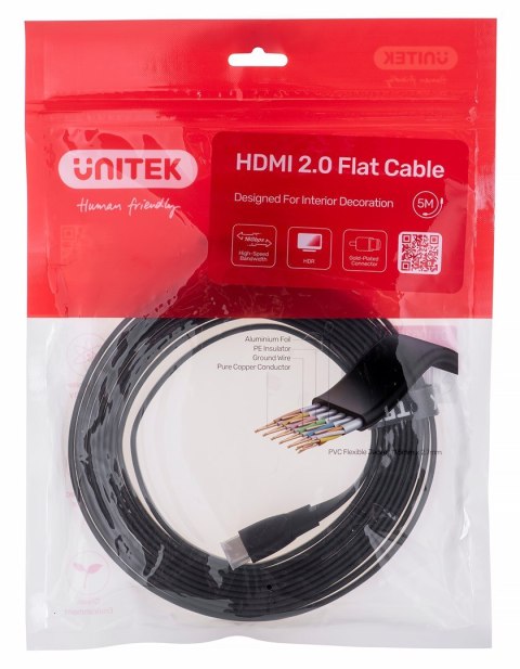 UNITEK UNITEK KABEL HDMI 2.0 4K60HZ,PŁASKI,5M,C11063BK-5M