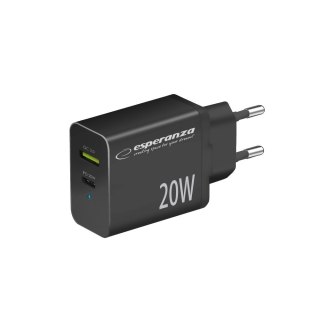 Esperanza ESPERANZA ŁADOWARKA SIECIOWA 20W USB-C PD 20W / USB-A QC 3.0 18W CZARNA EZC105K