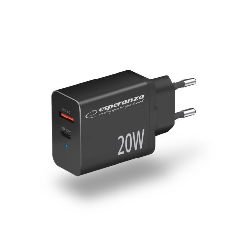 Esperanza ESPERANZA ŁADOWARKA SIECIOWA 20W USB-C PD 20W / USB-A QC 3.0 18W CZARNA EZC105K