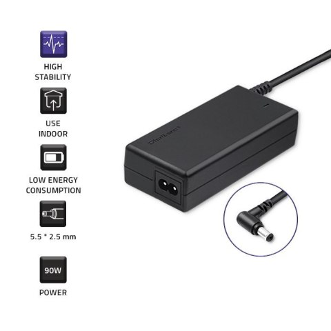 Qoltec Zasilacz Qoltec 50076.90W do notebooka Toshiba (19 V; 4,9 A; 90W; 5.5 mm x 2.5 mm)