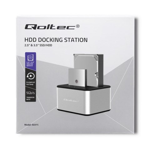 Qoltec QOLTEC STACJA DOKUJĄCA DYSKÓW 2XHDD/SSD 2.5"/3.5" SATA | USB 3.0 | KLONOWANIE