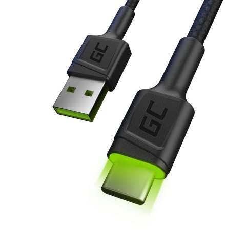 Green Cell GREEN CELL KABEL KABGC06 GC RAY USB - USB-C 120CM, ZIELONY LED, SZYBKIE ŁADOWANIE ULTRA CHARGE, QC 3.0