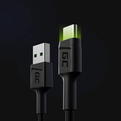 Green Cell GREEN CELL KABEL KABGC06 GC RAY USB - USB-C 120CM, ZIELONY LED, SZYBKIE ŁADOWANIE ULTRA CHARGE, QC 3.0