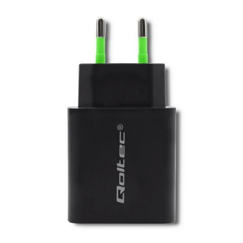 Qoltec QOLTEC ŁADOWARKA SIECIOWA 18W | 5-12V | 1.5-3A | USB TYP C PD | USB QC 3.0 | CZARNA