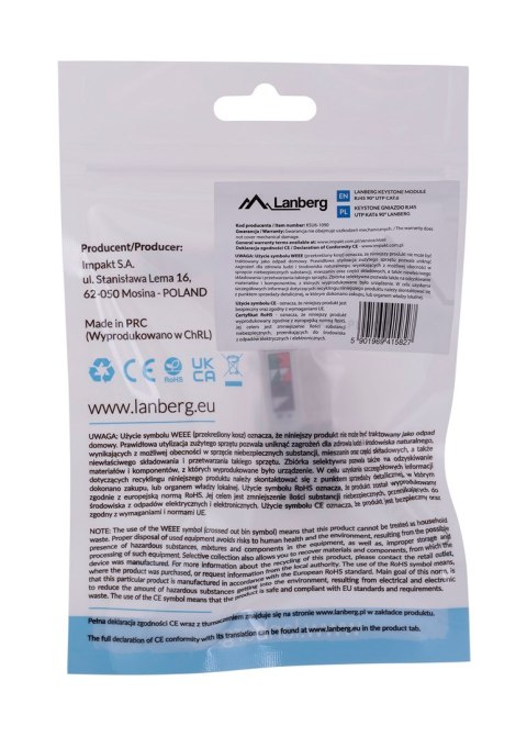 Lanberg Moduł keystone do puszki montażowej Lanberg KSU6-1090 (kat. 6)
