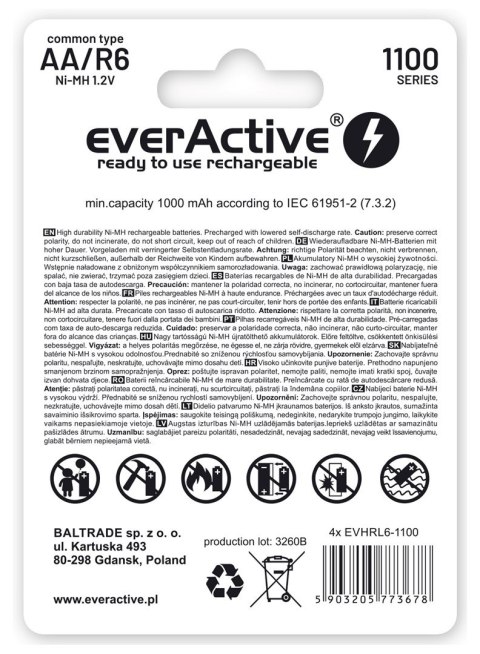 EverActive EVERACTIVE AKUMULATORKI AA / R6 EVERACTIVE NI-MH 1100 MAH INFINITY LINE - BLISTER 4 SZTUKI EVHRL6-1100