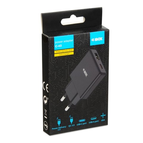 IBOX IBOX ŁADOWARKA UNIWERSALNA C-43 GAN PD30W SLIM USB A+C BLACK