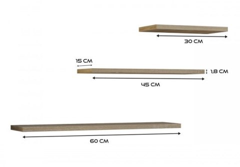 TOP E SHOP Zestaw 3x półka wisząca TOBI 3P 60x15xH1,8 artisan