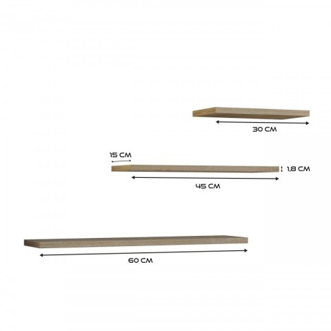 TOP E SHOP Zestaw 3x półka wisząca TOBI 3P 60x15xH1,8 sonoma