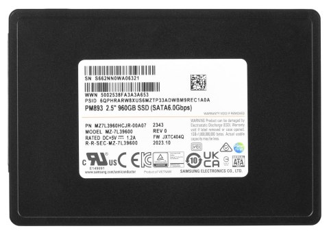 Samsung SemiConductor Dysk SSD Samsung PM893 960GB SATA 2.5" MZ7L3960HCJR-00A07 (DWPD 1)