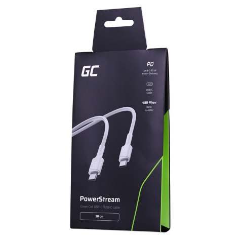 Green Cell GREEN CELL KABEL KABGC31W GC POWERSTREAM USB-C - USB-C 30CM, POWER DELIVERY 60W, ULTRA CHARGE, QC 3.0, BIAŁY