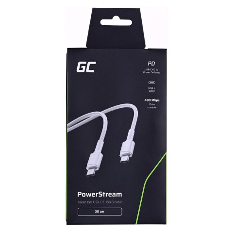 Green Cell GREEN CELL KABEL KABGC31W GC POWERSTREAM USB-C - USB-C 30CM, POWER DELIVERY 60W, ULTRA CHARGE, QC 3.0, BIAŁY